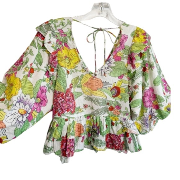 Love The Label Mitzie Floral Ruffle Blouse Romantic Feminine Sz XS Cottagecore - Picture 7 of 16